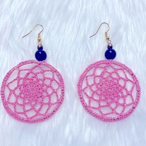 🌝🌝 New Handmade Crochet Pair Of Hoops Pink Earrings One Of A Kind 🌝🌝 !